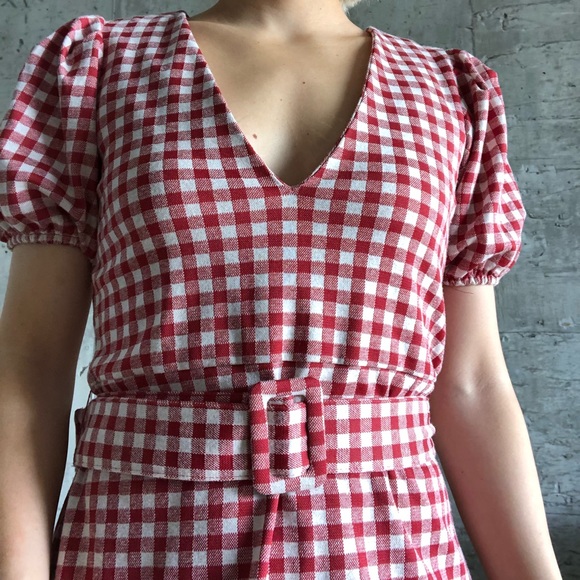 Zara Gingham Puff Sleeve Belted Dress - Picture 4 of 6
